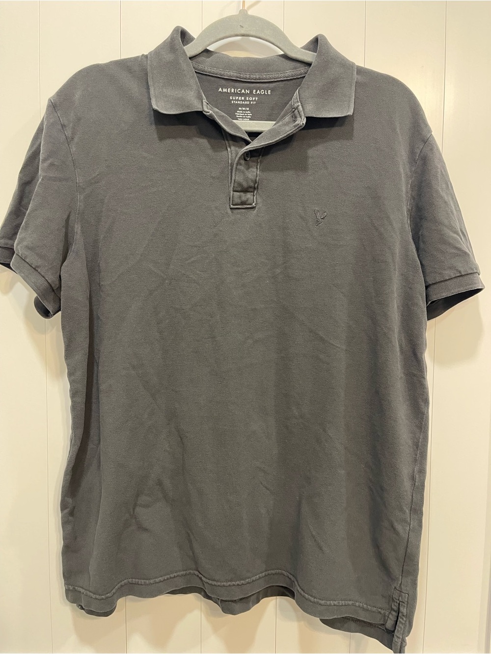 American Eagle Outfitters Men's Charcoal Gray Polo medium